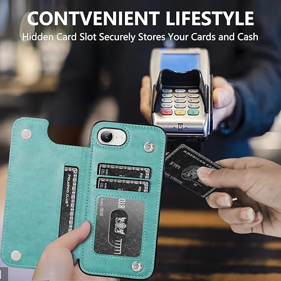Korecase Wallet Case for iPhone 16E (2025) with Card Holder,Premium Embossed Butterfly Flower PU Leather,Back Flip Shockproof Protective Cover for iPhone 16e- Mint Green