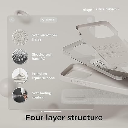 elago Liquid Silicone Case Compatible with iPhone 15 Pro Case, Premium Silicone, Full Body Protective Case [4-Layer Shockproof Structure], Soft Microfiber Lining Stone